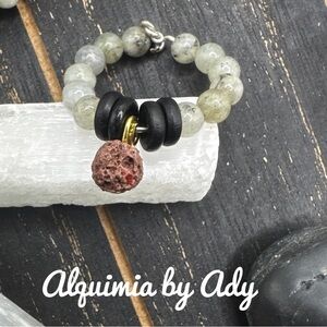 Bohemian labradorite beaded ring charms handmade